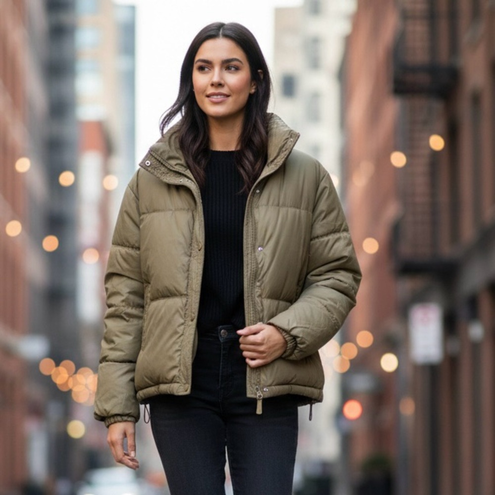 Express Women Olive Green‎ Puffer Bomber Jacket NWT size Large Winter Streetwear
